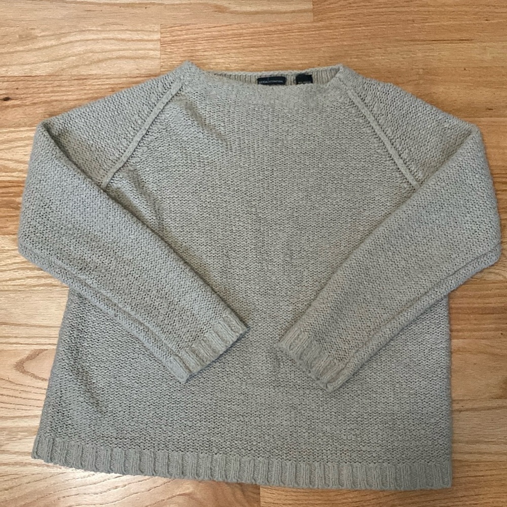 Moda International boatneck nubby 
sweater Womens L beige wool blend Minimslist